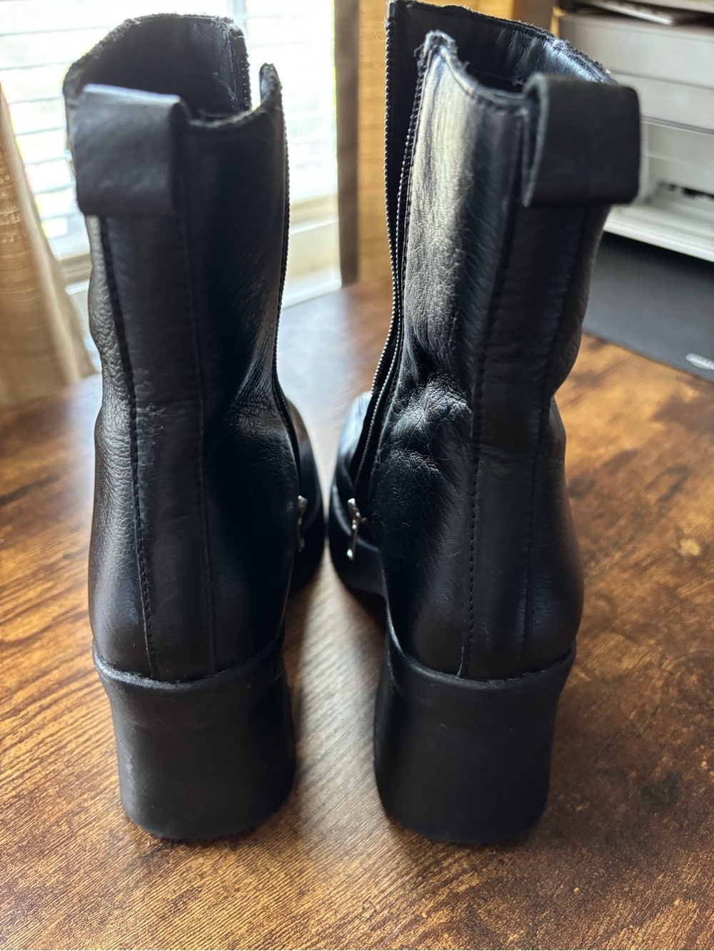 Steve Madden Black Leather Square Toe Platform Heeled Ankle Boots 7M - Picture 4 of 11